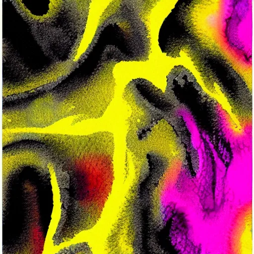 Prompt: vector flow field watercolor brushstrokes yellow black pink