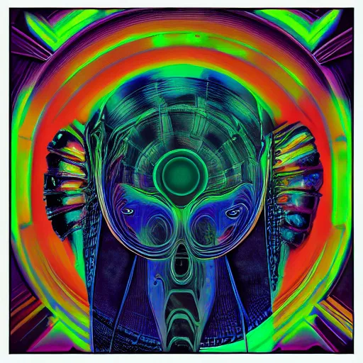 Image similar to post - punk new age album cover, psychedelic, holographic colors, magic, giger h. r.