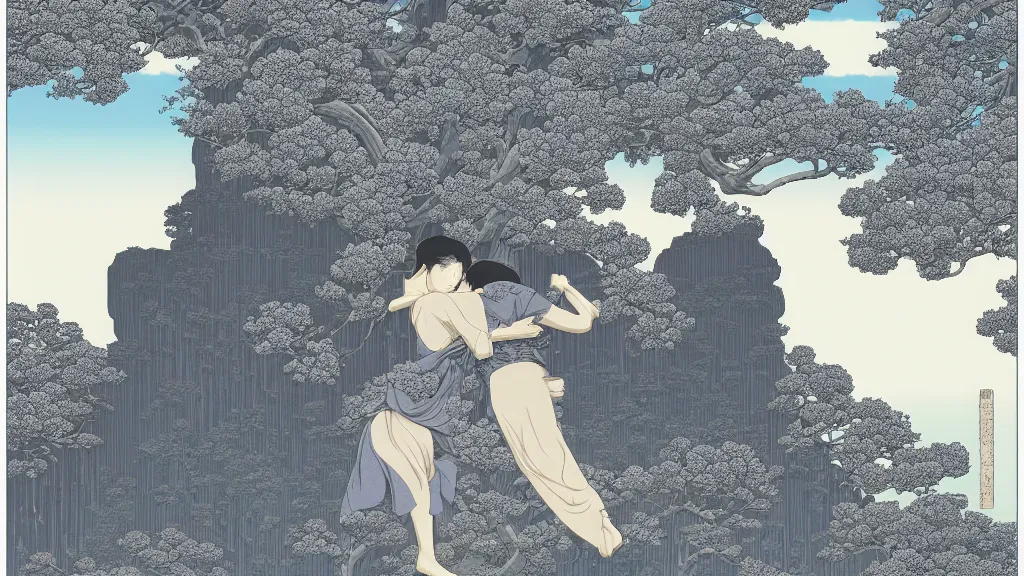 Image similar to Fran kissed me very gently on the lips, screen print by Kawase Hasui and dan hillier, 8k unreal engine