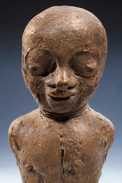 Prompt: bronze hollow statue of mummified head with open cranium, water pouring from back