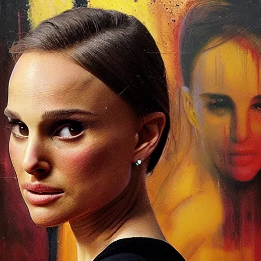 Image similar to “Natalie Portman, beautiful, golden colors, sharp focus, hyperrealistic impasto”