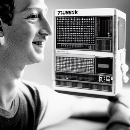 Image similar to mark zuckerberg dancing with a tandy trs - 8 0 computer. cinematic 8 k, depth of field, bokeh.