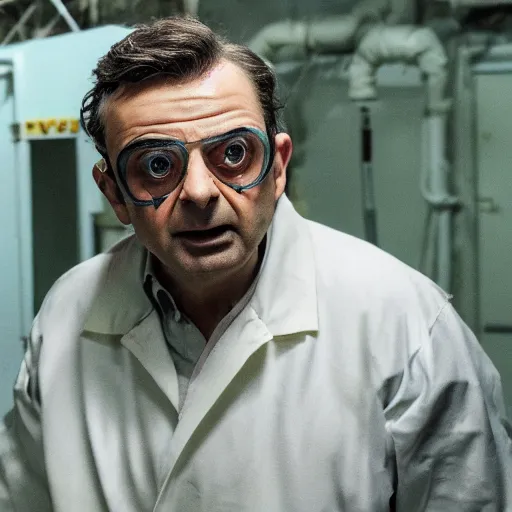 Prompt: Rowan Atkinson as the reactor technician in Chernobyl miniseries (2019)