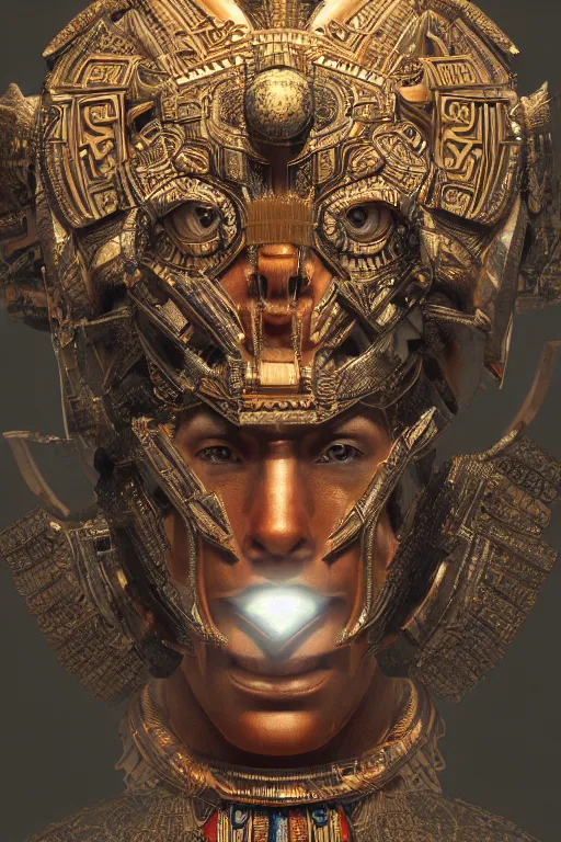 Image similar to aztec god, close - up portrait, powerfull, intricate, elegant, volumetric lighting, scenery, digital painting, highly detailed, artstation, sharp focus, illustration, concept art, ruan jia, steve mccurry