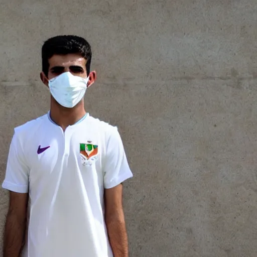 Prompt: kurdish eastern soccer player with face mask