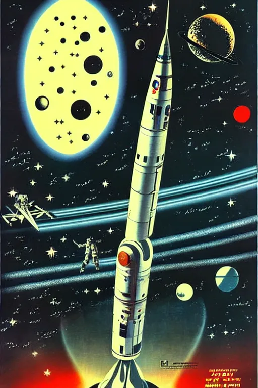Prompt: space, spaceship, ussr poster, art by grewski