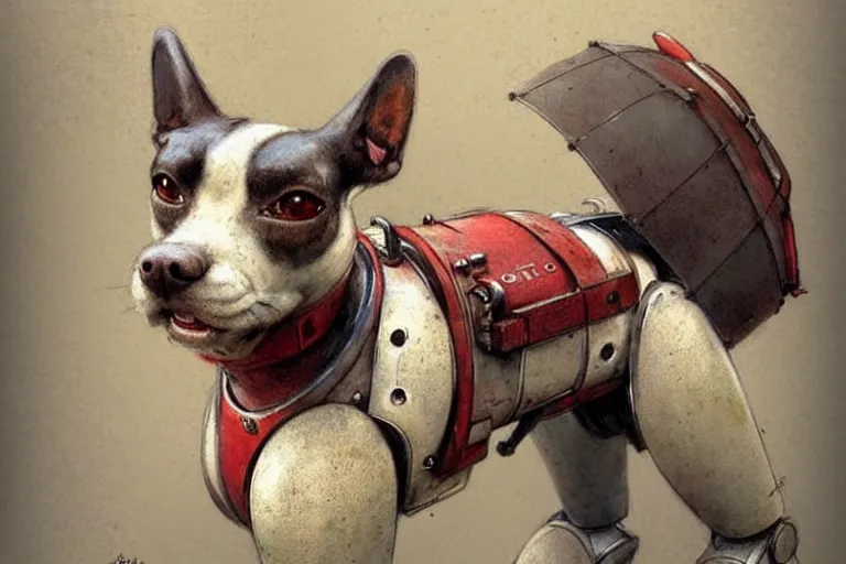 Image similar to adventurer ( ( ( ( ( 1 9 5 0 s retro future android robot dog. muted colors. ) ) ) ) ) by jean baptiste monge!!!!!!!!!!!!!!!!!!!!!!!!! chrome red