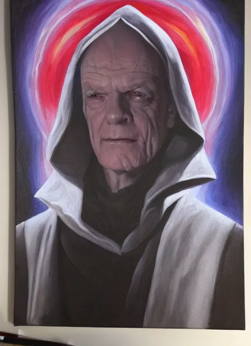 Image similar to oil painting of chancellor palpatine, ian mcdiarmid, sith from star wars, symmetrical!!! star wars portrait, art by greg rutowski!!, trending on artstation