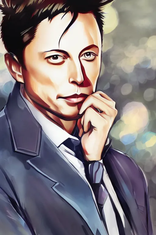 Image similar to An anime portrait of Elon Musk, portrait, full body, by Illustrator, by aniplex, pixiv trending