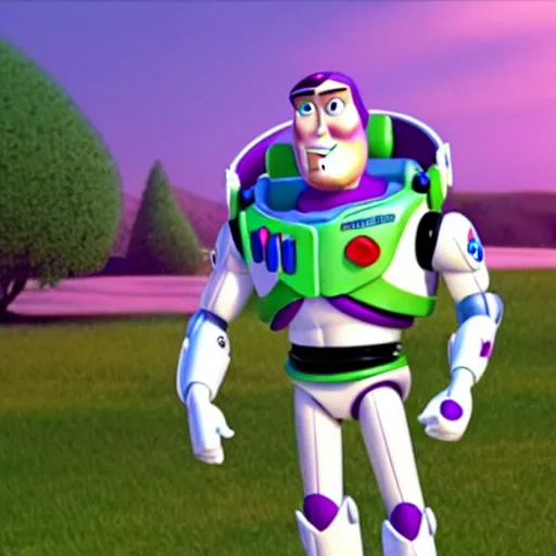 Prompt: movie still of woody and buzz lightyear from toy story 4 says goodbye to each other, detailed