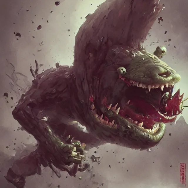 Prompt: a grotesque minion shrieking and gnashing its teeth, digital art by greg rutkowski