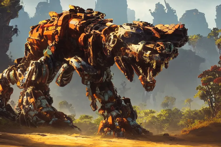 Image similar to clamberjaw machine mecha animal beast robot of horizon forbidden west horizon zero dawn bioluminiscence global illumination ray tracing hdr fanart arstation by sung choi and eric pfeiffer and gabriel garza and casper konefal