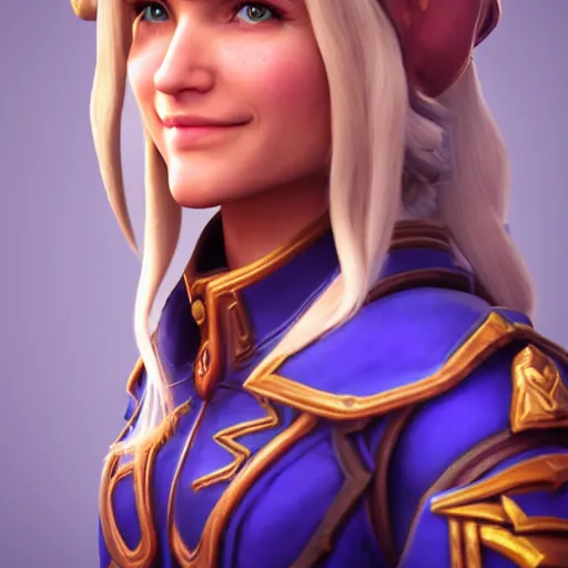 Image similar to A portrait of Jaina Proudmore (World of Warcraft). 3d render, octane render, game art, realistic, highly detailed, trending on artstation, 4k, trending on artstation, pixar, cgsociety, unreal engine 5, redshift render, trending on artstation, blender, behance, cg