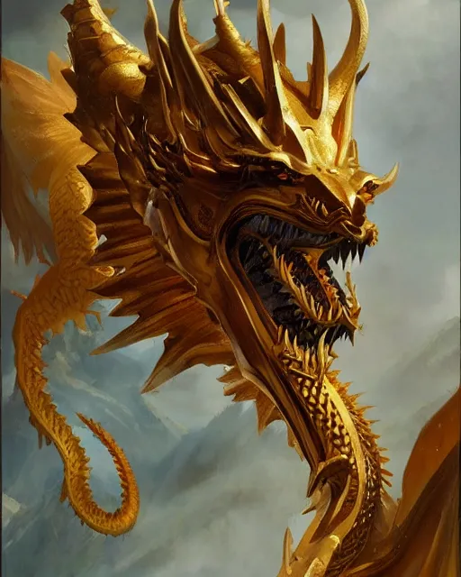 Image similar to portrait of a golden dragon by bayard wu