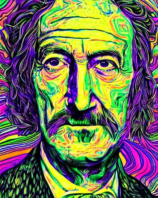 Image similar to a psychedelic portrait of albert hoffman