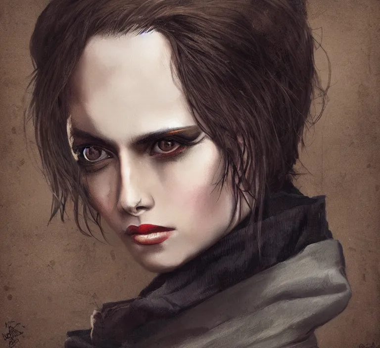 Image similar to a rugged and sarcastic female cop in the style of tom bagshaw