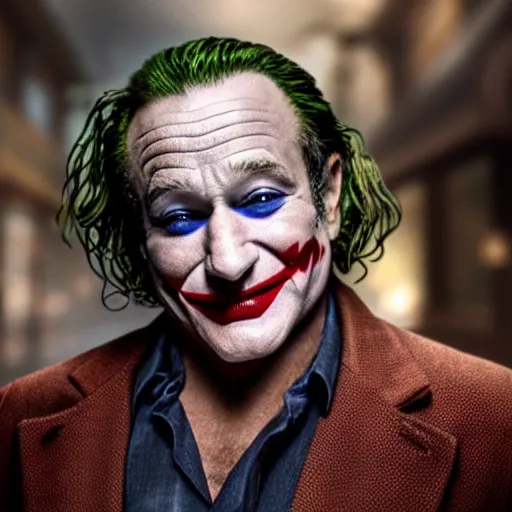 Prompt: ((Robin Williams)) playing The Joker 8k hdr moody lighting