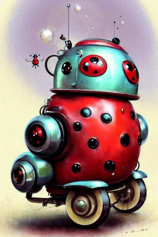 Prompt: ( ( ( ( ( 1 9 5 0 s retro future android robot fat robot ladybug wagon. muted colors., ) ) ) ) ) by jean - baptiste monge,!!!!!!!!!!!!!!!!!!!!!!!!!