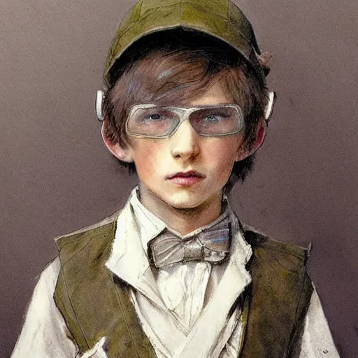 Image similar to (((((portrait of boy dressed as retro sciencepunk explorer costume . muted colors.))))) by Jean-Baptiste Monge !!!!!!!!!!!!!!!!!!!!!!!!!!!