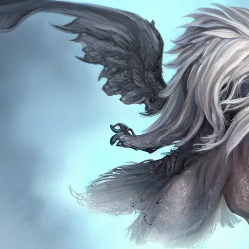 Image similar to a highly detailed painting of a adorable fantasy creature with grey hair in a field concept art