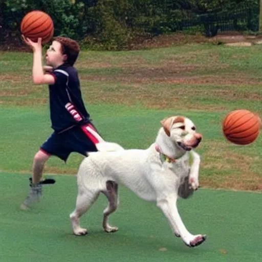 Image similar to there's no rule that says a dog can't play basketball