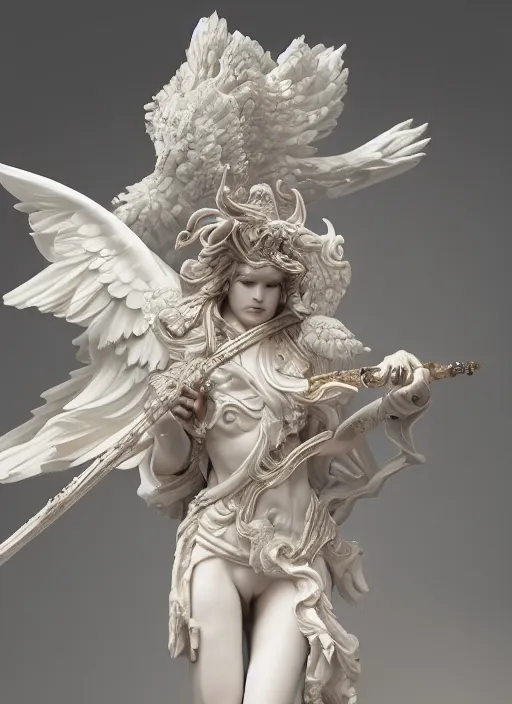 Prompt: high intricate porcelain baroque angelic warrior standing on the edge of a cliff, maria panfilova, andrea savchenko, mike kime, ludovic plouffe, qi sheng luo, oliver cook, trending on artstation