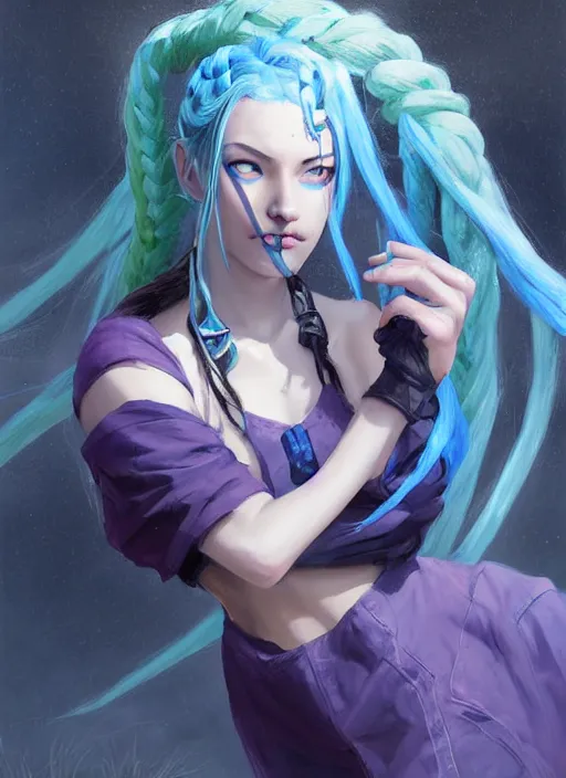 portrait of Jinx with blue hair long braids from | Stable Diffusion ...