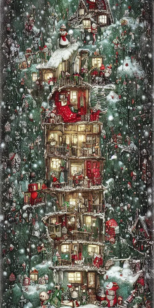 Prompt: a vintage christmas scene by alexander jansson and where's waldo