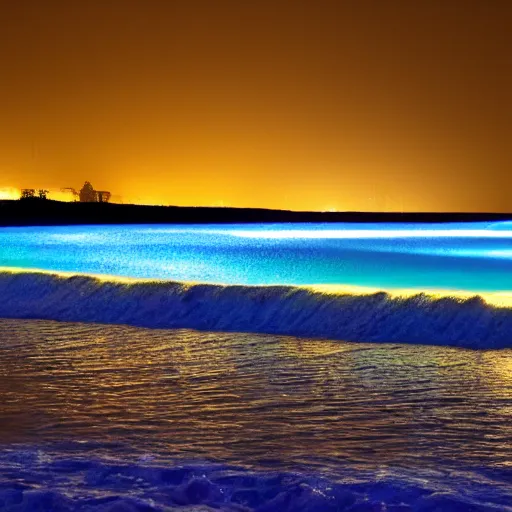 Image similar to bioluminescent waves, night time