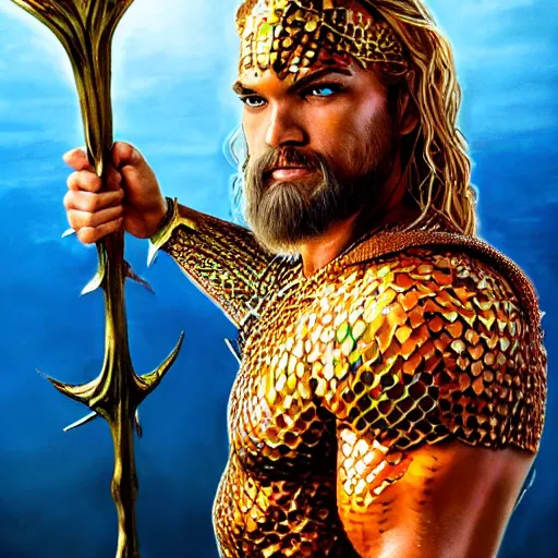 Image similar to intricate five star portrait of aquaman wearing his burning man festival costume, oil on canvas, hdr, high detail, photo realistic, hyperrealism, matte finish, high contrast, 3 d depth, centered, steampunk, tasteful colors, enhanced light effect, enhanced eye detail, artstationhd