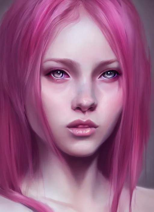 Image similar to a digital painting of a girl with pink hair, a photorealistic painting by charlie bowater, cgsociety, photorealism, daz 3 d, photorealistic, digital illustration