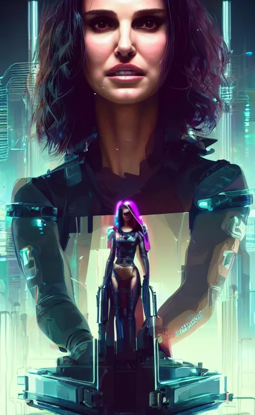 Image similar to portrait of Natalie Portman as a character in arabian Cyberpunk 2077, looking at camera, intricate, dystopian, sci-fi, extremely detailed, digital painting, artstation, concept art, smooth, sharp focus, illustration, intimidating lighting, incredible art by artgerm and greg rutkowski and alphonse mucha and simon stalenhag