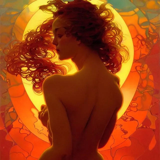 Image similar to transcendent mind bending indigo waves of glossy psychedelic liquid honey flowing like kaleidoscopic translucent amber, lsd waves, honey ripples, enlightenment, dramatic professional lighting, refracted sunset lighting, art by collier, albert aublet, krenz cushart, artem demura, alphonse mucha