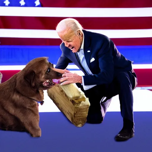 Prompt: Joe Biden using his psychic warriors to bury a dog under his campaign stage, photo, realistic