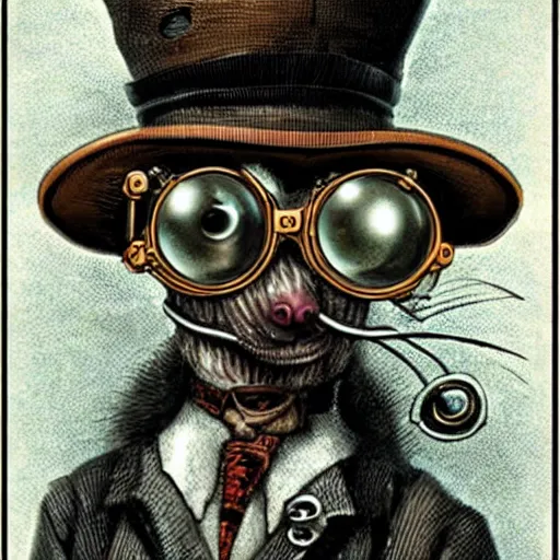 Prompt: a rat with steampunk googles, by H.P. Lovecraft