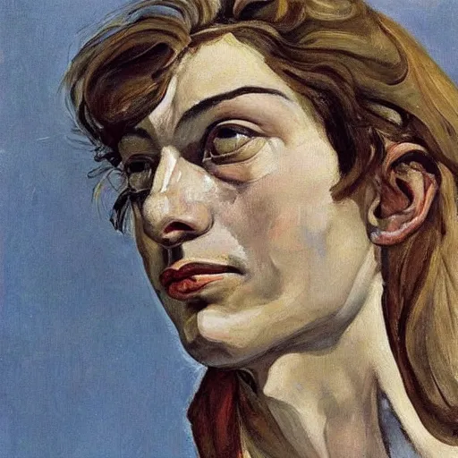 Prompt: of a beautiful women painted by lucien freud