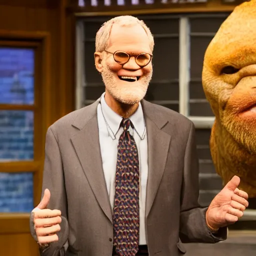 Image similar to animatronic David Letterman, exposed mechanics, photo, Stan Winston studios, detailed, 4k