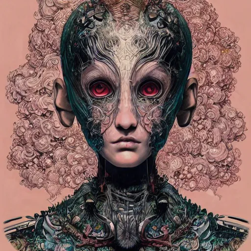 Image similar to beautiful portrait painted in jacek yerka and aykut aydogdu style drawn by vania zouravliov and takato yamamoto, inspired by cyberpunk and ex machina, intricate acrylic gouache painting, high detail, sharp high detail, artstation, manga and anime