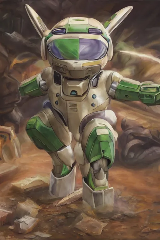 Prompt: meowth pokemon playing as master chief, oil on canvas, intricate, 8 k highly professionally detailed, hdr, cgsociety