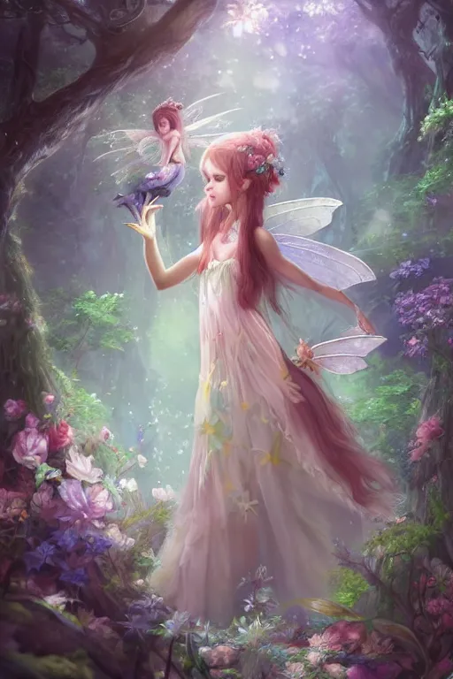 Prompt: a cute and geogerous fairy in the dreamy forest, fantasy, dreamlike, 8 k resolution, hyper detailed, d & d, character design, digital painting, trending on artstation, sharp focus, illustration, art by viktoria gavrilenko, hoang lap, fuji choko, steve zheng,