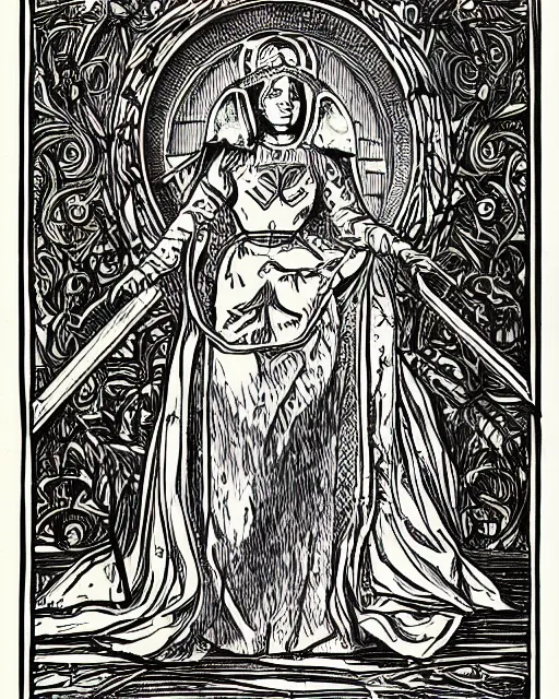 Prompt: the high priestess tarot card in the style of a 1 9 th century engraving, trending on artstation, highly detailed, 4 k detail