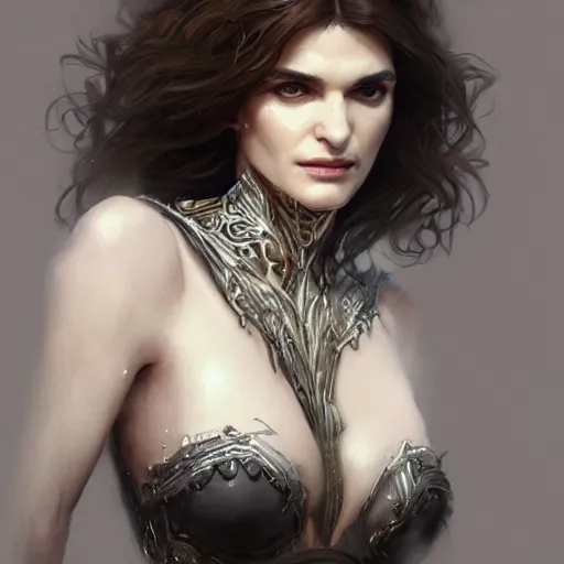 Image similar to a portrait of rachel weisz as a sorceress, urban motifs, intricate, elegant, highly detailed, digital painting, trending on artstation, concept art, smooth sharp focus, illustration, art by artgerm and greg rutkowski