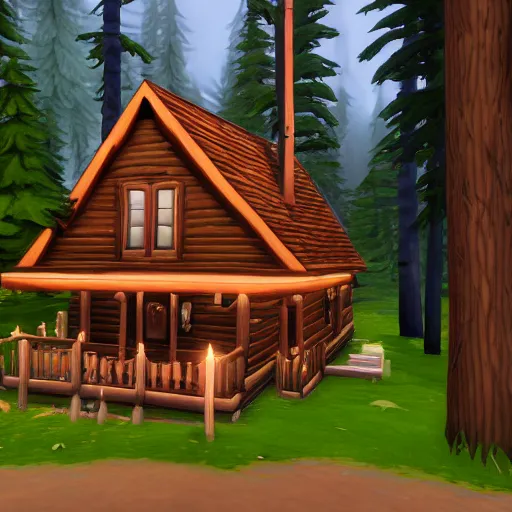 Image similar to a Eerie cabin in the middle of the woods in Sims 4, gameplay footage