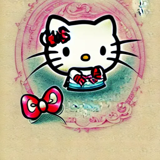 Image similar to design, hello kitty, borders, lines, decorations, muted colors, by jean - baptiste monge