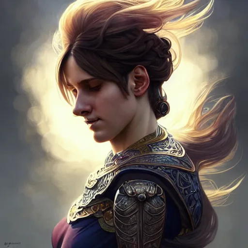 Image similar to lionel messi as a female, d & d style, fantasy, intricate, elegant, highly detailed, digital painting, artstation, concept art, matte, sharp focus, illustration, art by artgerm and greg rutkowski and alphonse mucha