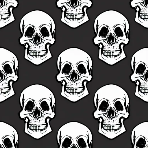 Image similar to seamless pattern showing skulls. black and white, drawing, white background, seamless, ornament.