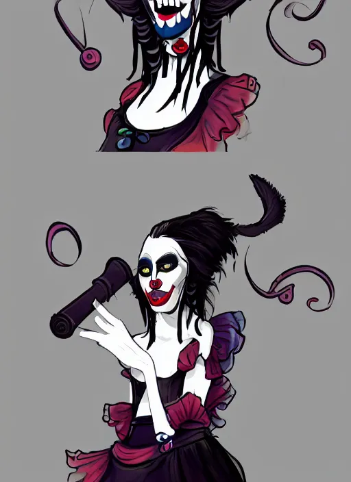 Image similar to A high quality illustration of a goth-clown hybrid, trending on artstation, hd, behance contest winner