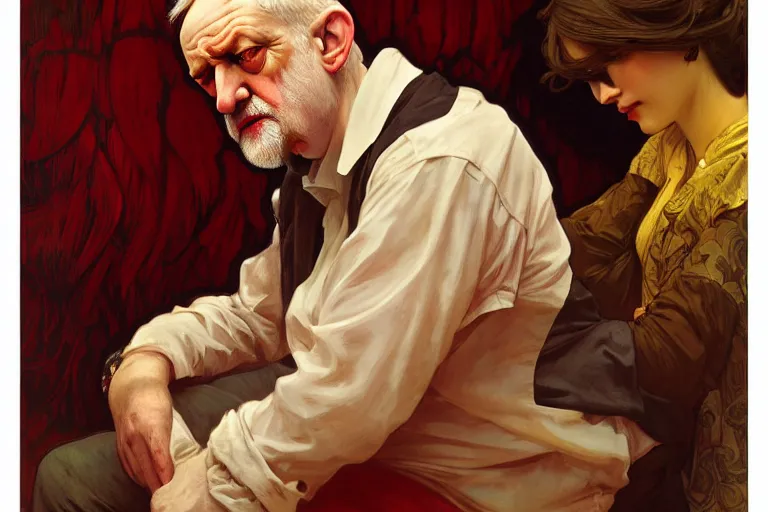 Image similar to jeremy corbyn, nier autoamata, highly detailed painting by ilya kuvshinov, alphonse mucha, gaston bussiere, craig mullins, j. c. leyendecker 8 k