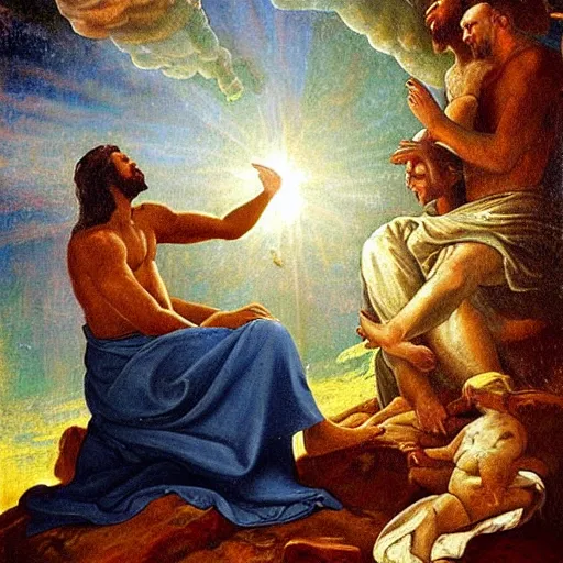 Prompt: biblical art god creating the heavens and earth