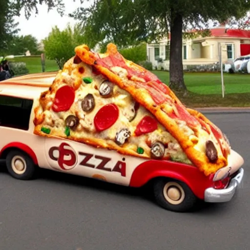 Prompt: car made out of pizza